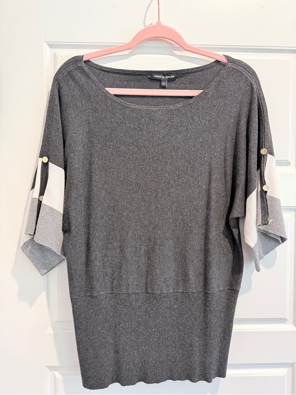 Studio I Charcoal Gray Dolman Sleeve Tunic with Contrast Panels